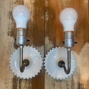 Vintage Farmhouse Milk Glass Hobnail wall lamps